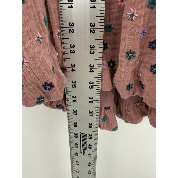 Free People Mini Dress Women S Mauve Pink Bubble Hem Floral Embroidered Cottage - Picture 5 of 11